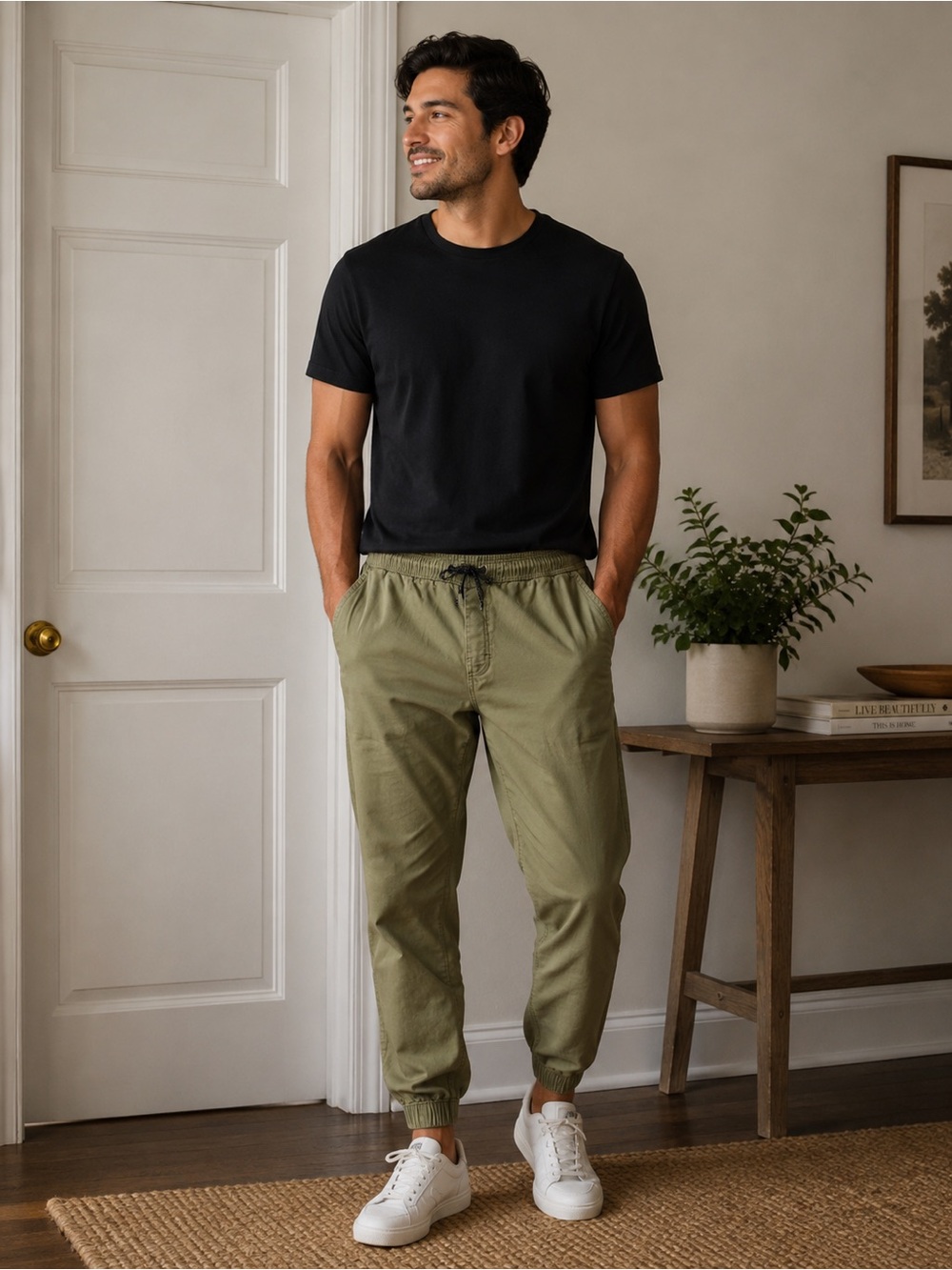 Tony Hawk Men's Olive Jogger Pants - Drawstring Elastic Waist